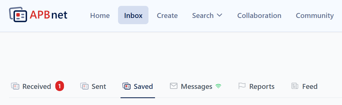 Inbox → Saved tab  /  Inbox → Sent tab